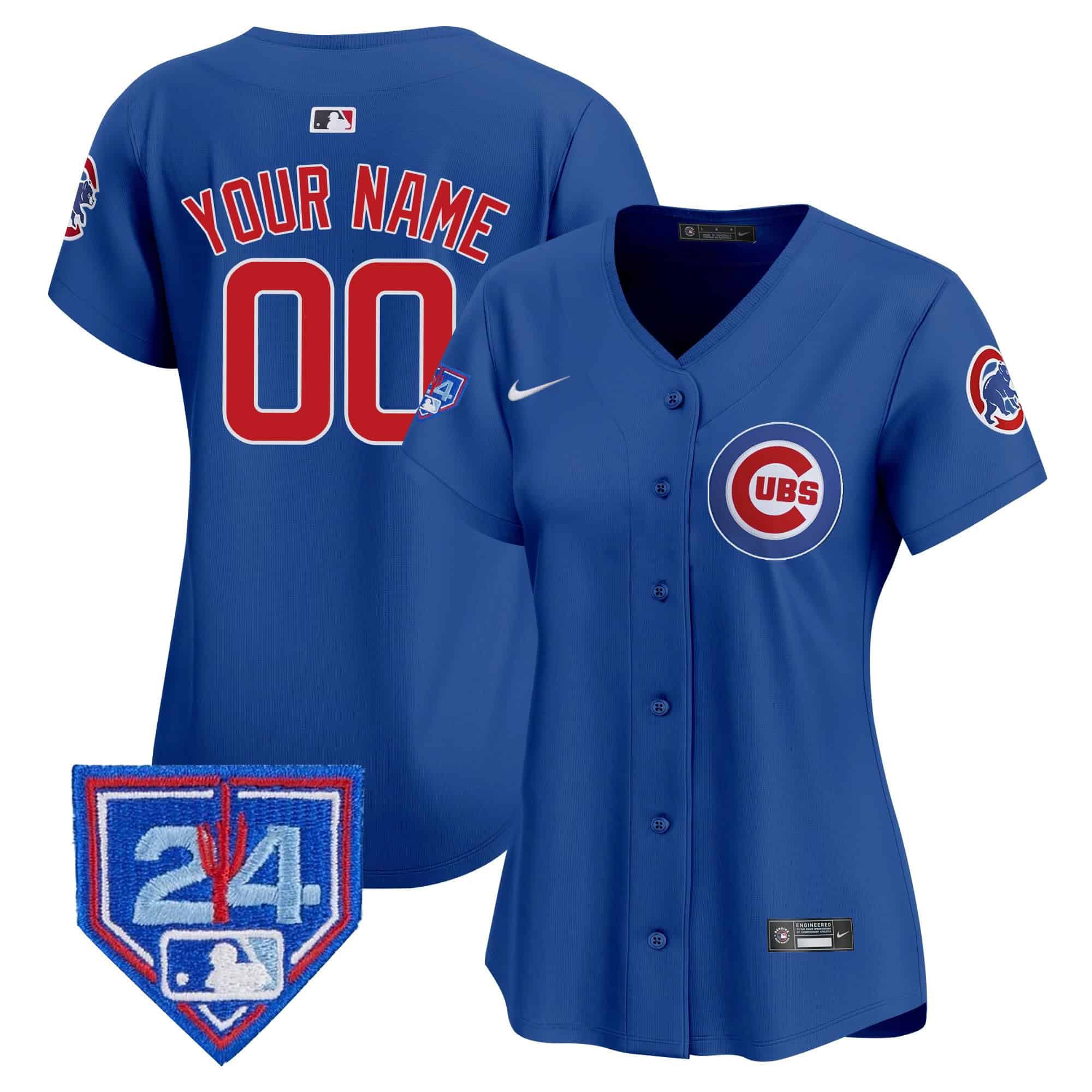 Women Chicago Cubs Blue Nike 2024 Spring Training Patch Vapor Premier Limited Custom MLB Jersey